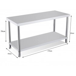 Commercial Stainless Steel Kitchen Bench 1.5m*0.6m*0.8m