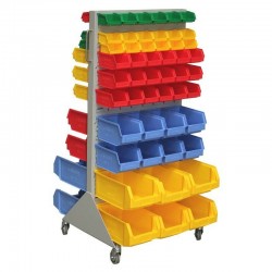 Mobile Trolley Double Sided Louvred Rack with bins